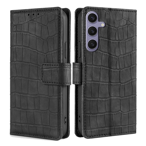 

For Samsung Galaxy S24+ 5G Skin Feel Crocodile Magnetic Clasp Leather Phone Case(Black)