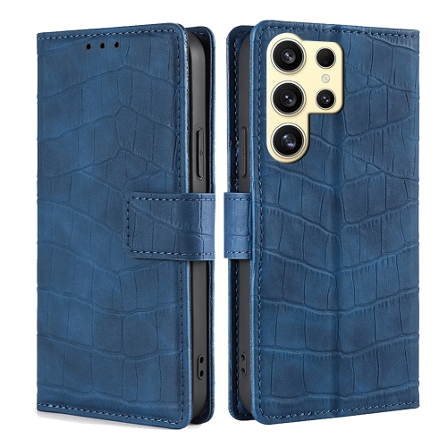 

For Samsung Galaxy S24 Ultra 5G Skin Feel Crocodile Magnetic Clasp Leather Phone Case(Blue)