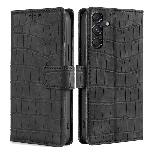 

For Samsung Galaxy M55 5G Skin Feel Crocodile Magnetic Clasp Leather Phone Case(Black)