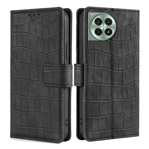 

For OnePlus Ace 3 Pro 5G Skin Feel Crocodile Magnetic Clasp Leather Phone Case(Black)