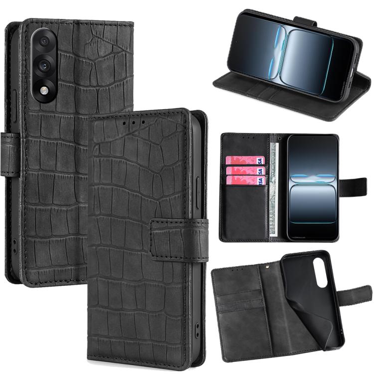 

For OnePlus Ace 5 Ultra / Nord 5 Skin Feel Crocodile Magnetic Clasp Leather Phone Case(Black)