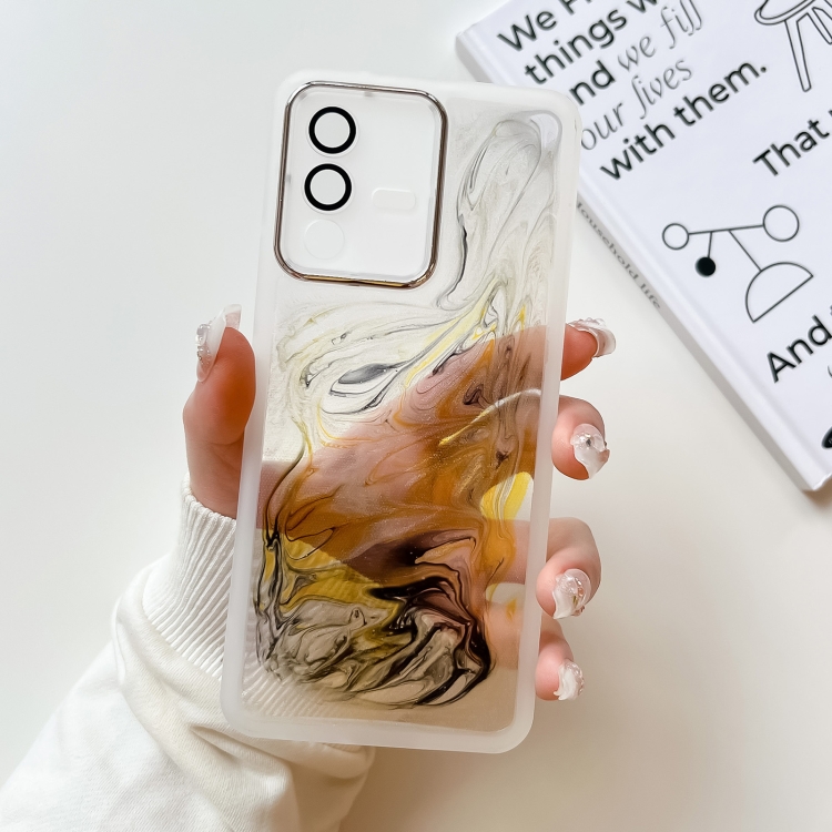

For vivo S12 Oil Painting Electroplating TPU Phone Case(White)