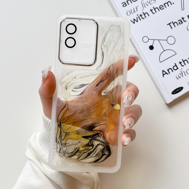 

For vivo S12 Pro Oil Painting Electroplating TPU Phone Case(White)