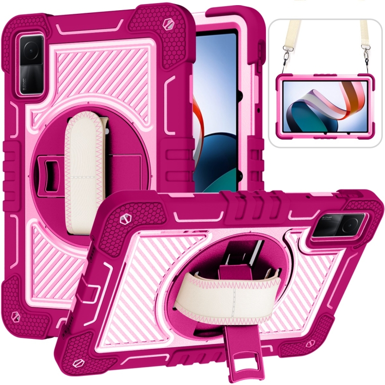 

For Xiaomi Redmi Pad 10.61 360 Degree Rotation PC Contrast Silicone Tablet Case(Rose Red + Pink)