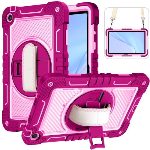 

For Huawei MatePad SE 10.4 360 Degree Rotation PC Contrast Silicone Tablet Case(Rose Red + Pink)