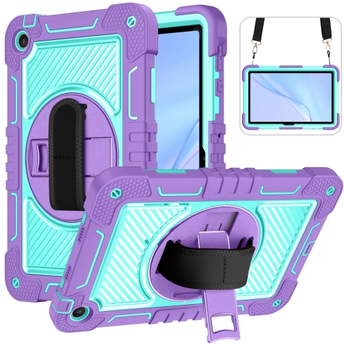 

For Huawei MatePad SE 10.4 360 Degree Rotation PC Contrast Silicone Tablet Case(Purple + Mint Green)
