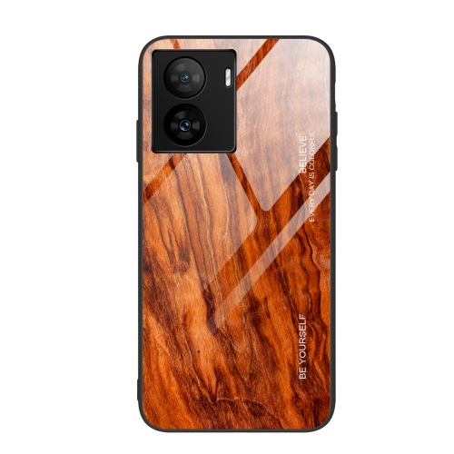 

For vivo iQOO Z7 Wood Grain Glass TPU Phone Case(Light Brown)