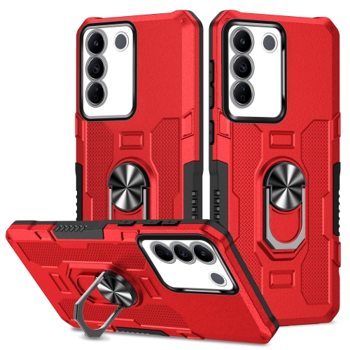

For vivo V27 Ring Holder Armor Hybrid Phone Case(Red)
