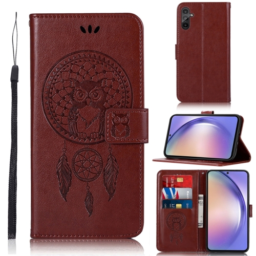 

For Samsung Galaxy A54 5G Global Wind Chime Owl Embossing Pattern Leather Phone Case(Brown)