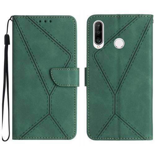 

For Huawei P30 Lite/nova 4e Stitching Embossed Leather Phone Case(Green)