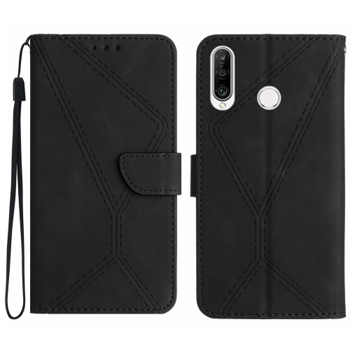 

For Huawei P30 Lite/nova 4e Stitching Embossed Leather Phone Case(Black)