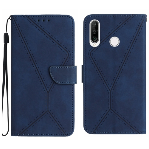 

For Huawei P30 Lite/nova 4e Stitching Embossed Leather Phone Case(Blue)