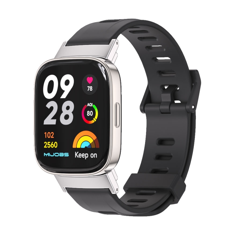 

For Redmi Watch 3 Mijobs Flat Hole Breathable TPU Watch Band(Black+Silver)