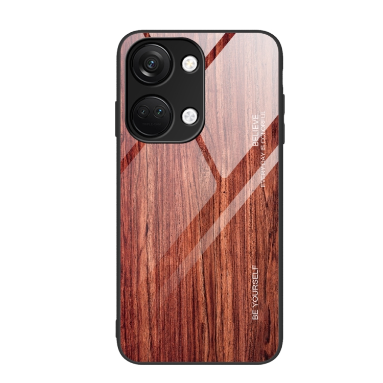 

For OnePlus Ace 2V Wood Grain Glass Phone Case(Coffee)