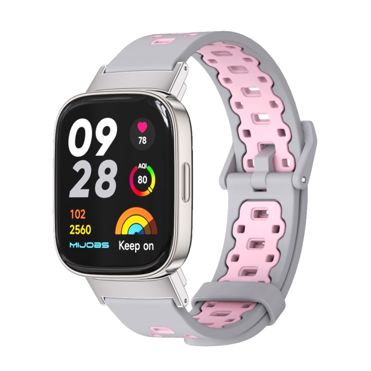 

For Redmi Watch 3 Mijobs Square Hole Breathable TPU Watch Band(Grey Pink)