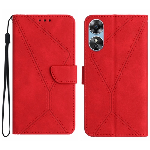 

For OPPO A17 / A17K Stitching Embossed Leather Phone Case(Red)