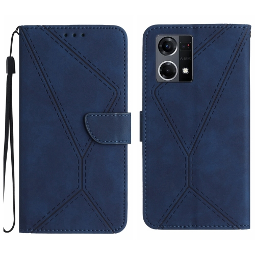 

For OPPO Reno8 4G / Reno7 4G Stitching Embossed Leather Phone Case(Blue)