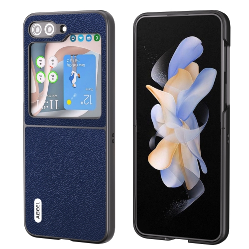 

For Samsung Galaxy Z Flip5 ABEEL Black Edge Genuine Leather Mino Phone Case(Royal Blue)