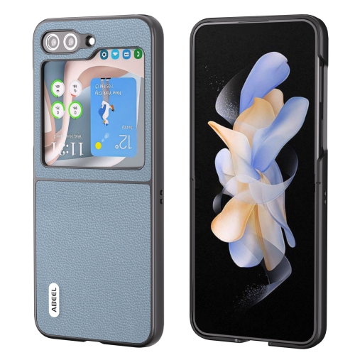 

For Samsung Galaxy Z Flip5 ABEEL Black Edge Genuine Leather Mino Phone Case(Blue)