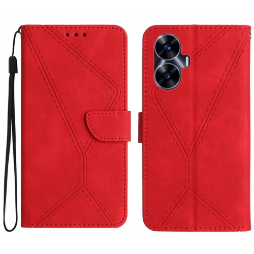 

For Realme C55 Stitching Embossed Leather Phone Case(Red)