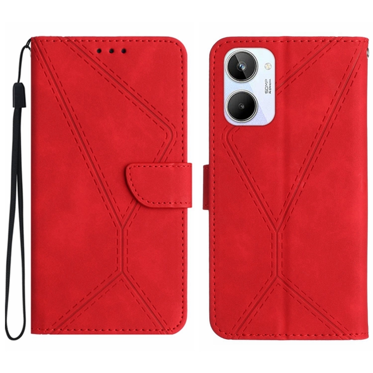 

For Realme 10 4G Stitching Embossed Leather Phone Case(Red)
