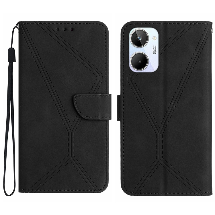 

For Realme 10 4G Stitching Embossed Leather Phone Case(Black)
