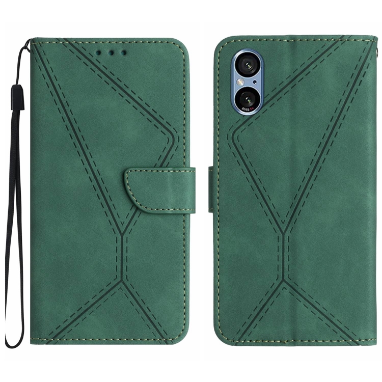 

For Sony Xperia 5 V Stitching Embossed Leather Phone Case(Green)