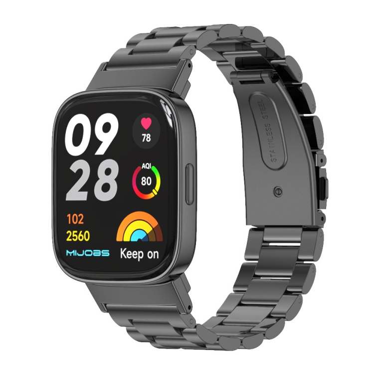 

For Redmi Watch 3 Mijobs Three-Bead Metal Stainless Steel Watch Band(Black)
