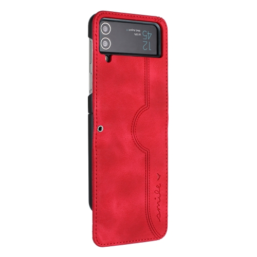 For Samsung Galaxy Z Flip3 5G Heart Pattern Skin Feel Leather Phone Case(Red) for huawei maimang a20 heart pattern skin feel leather phone case purple
