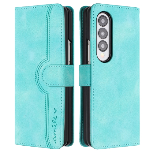 

For Samsung Galaxy Z Fold3 5G Heart Pattern Skin Feel Leather Phone Case(Light Blue)