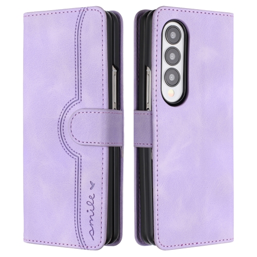 For Samsung Galaxy Z Fold4 5G Heart Pattern Skin Feel Leather Phone Case(Purple) for samsung galaxy z flip4 5g heart pattern skin feel leather phone case red