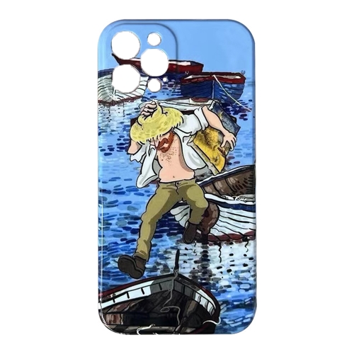 

For iPhone 14 Oil Painting Pattern Glossy PC Phone Case(Jump in the Boat)