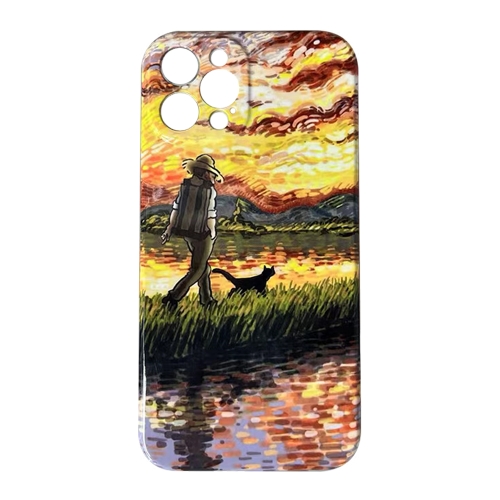 

For iPhone 14 Plus Oil Painting Pattern Glossy PC Phone Case(Sunset)