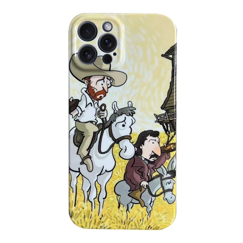 For iPhone 15 Pro Max Oil Painting Pattern Glossy PC Phone Case(Horse Riding)