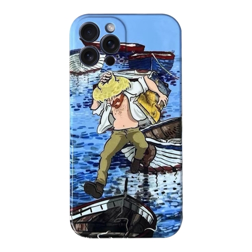 

For iPhone 15 Pro Oil Painting Pattern Glossy PC Phone Case(Jump in the Boat)