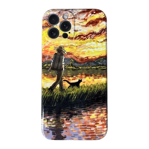 

For iPhone 15 Pro Oil Painting Pattern Glossy PC Phone Case(Sunset)