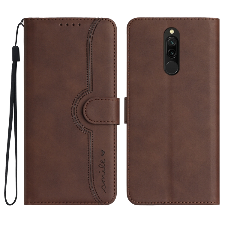 

For Xiaomi Redmi 8 Heart Pattern Skin Feel Leather Phone Case(Brown)