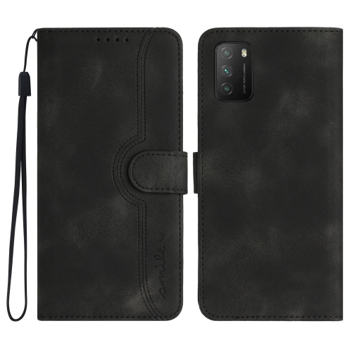 

For Xiaomi Redmi 9T/Poco M3 Heart Pattern Skin Feel Leather Phone Case(Black)