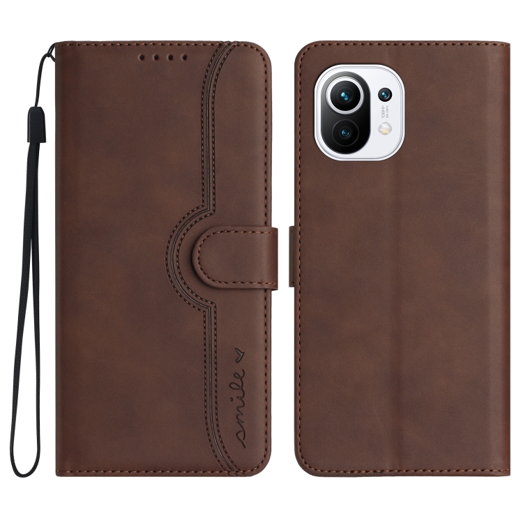 

For Xiaomi Mi 11 Heart Pattern Skin Feel Leather Phone Case(Brown)