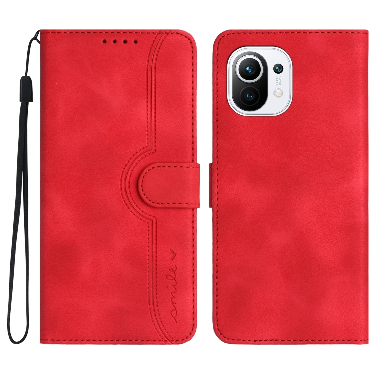 

For Xiaomi Mi 11 Lite Heart Pattern Skin Feel Leather Phone Case(Red)