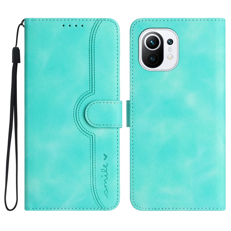 

For Xiaomi Mi 11 Lite Heart Pattern Skin Feel Leather Phone Case(Light Blue)