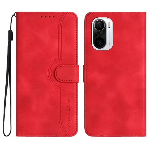 

For Xiaomi Poco F3 Heart Pattern Skin Feel Leather Phone Case(Red)