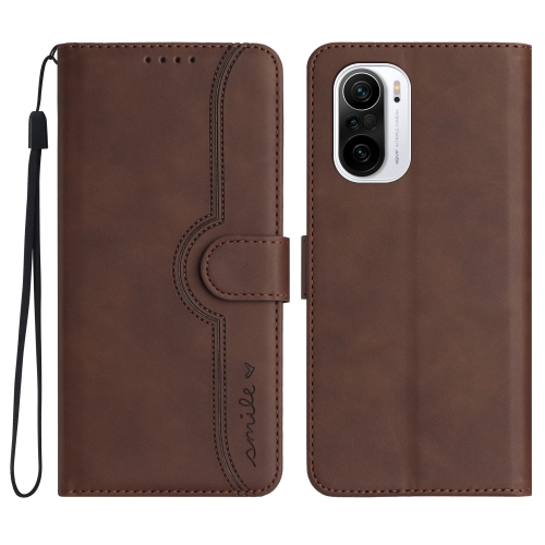 

For Xiaomi Poco F3 Heart Pattern Skin Feel Leather Phone Case(Brown)