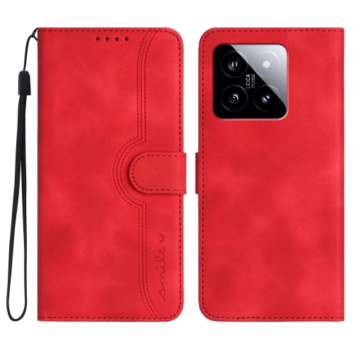 

For Xiaomi 14 Heart Pattern Skin Feel Leather Phone Case(Red)