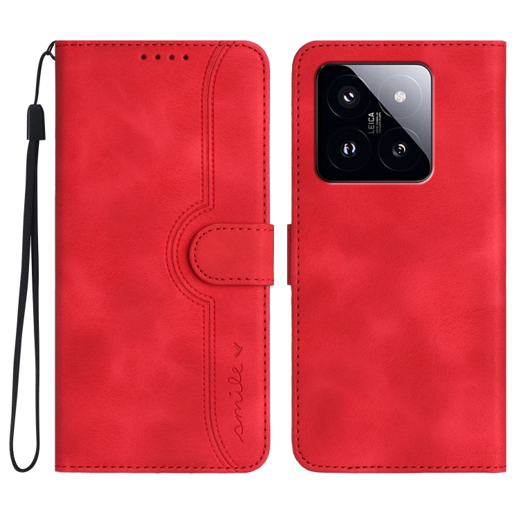 

For Xiaomi 14 Pro Heart Pattern Skin Feel Leather Phone Case(Red)