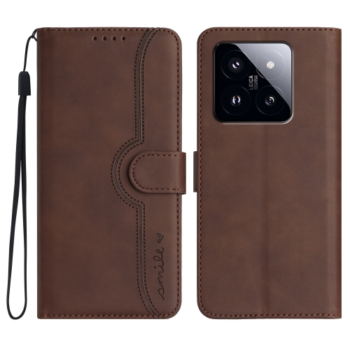 

For Xiaomi 14 Pro Heart Pattern Skin Feel Leather Phone Case(Brown)