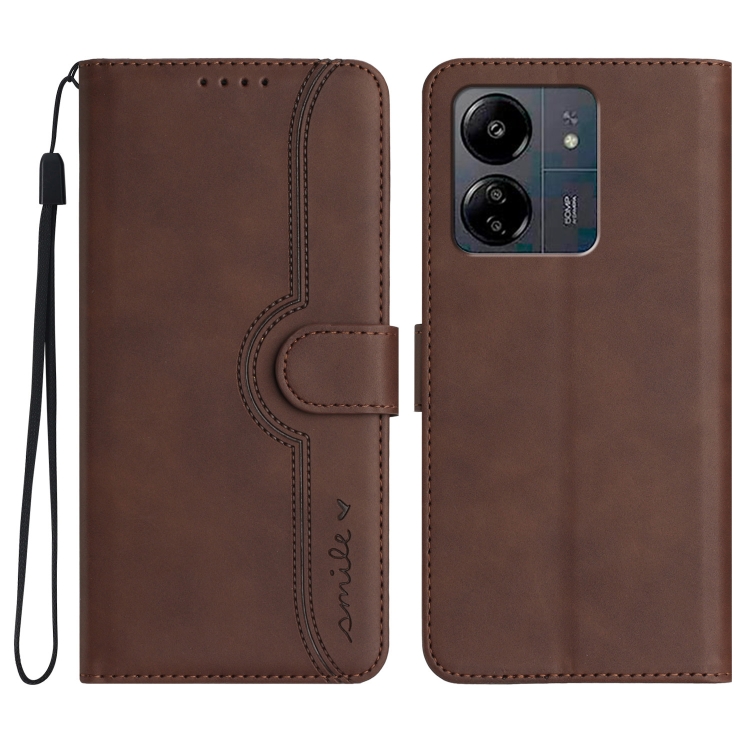 

For Xiaomi Redmi 13C Heart Pattern Skin Feel Leather Phone Case(Brown)