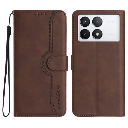 For Xiaomi Redmi K70 Heart Pattern Skin Feel Leather Phone Case(Brown) for motorola moto g14 4g colored drawing pattern leather phone case panda