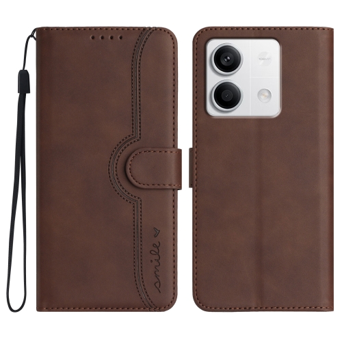 

For Xiaomi Redmi Note 13 4G Heart Pattern Skin Feel Leather Phone Case(Brown)