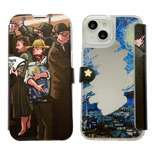 

For iPhone 14 Oil Painting Pattern Mirror Leather Phone Case(Subway)